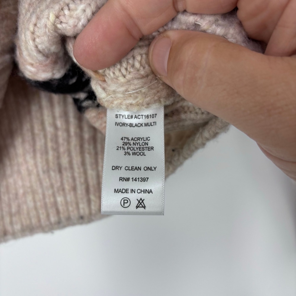 ASTR The Label Maria Fair Isle Mock Neck Puff Sleeve Sweater Womens XS Ivory - Picture 3 of 7